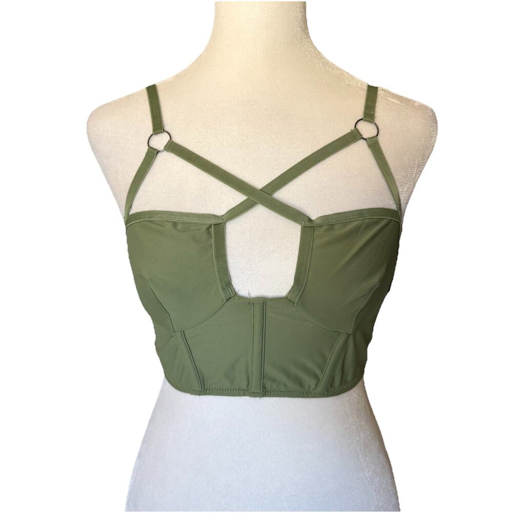NWT Out From Under Womens Small Corset Top Bralette Olive Green Cutout Urban